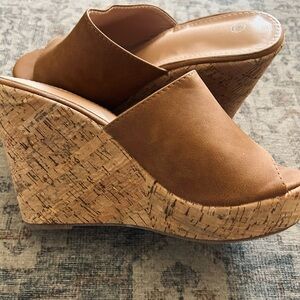 Tan Cork Wedge Sandals